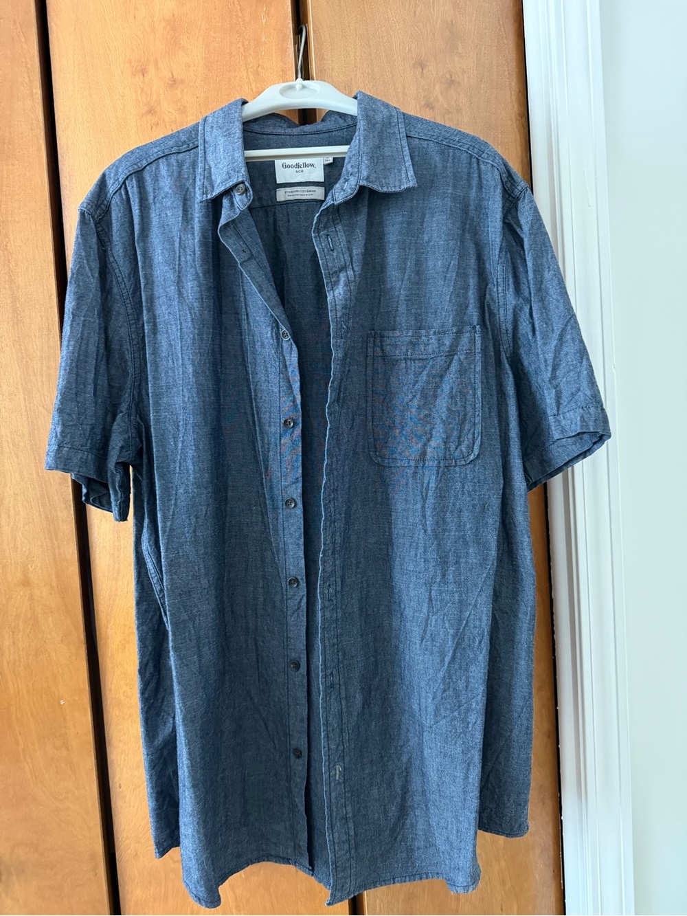 Goodfellow & Co Short-Sleeve Button-Down Shirt — Blue Chambray